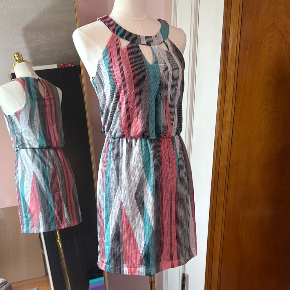 BONGO Pink and Blue Geometric Mini Dress